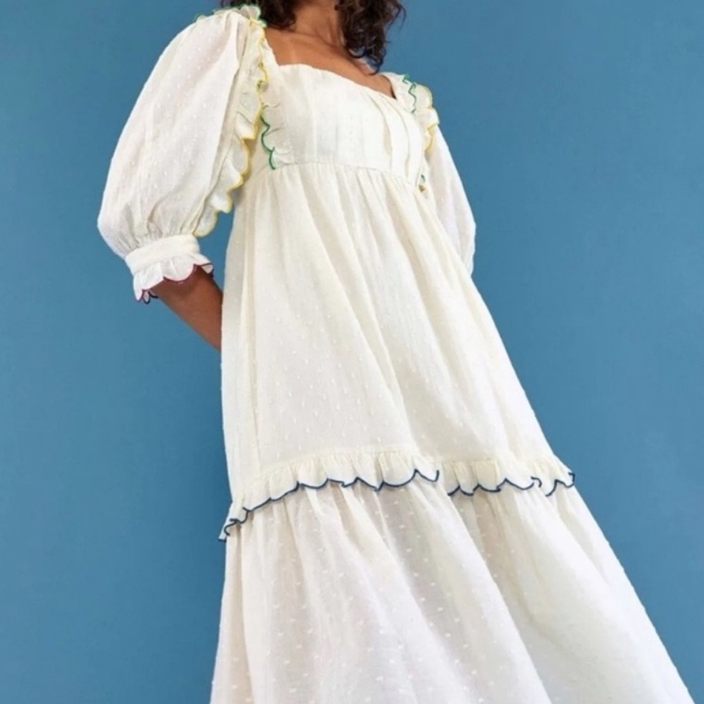 FARM Rio White Midi Dress with Multicolor Trim - Picture 2 of 6